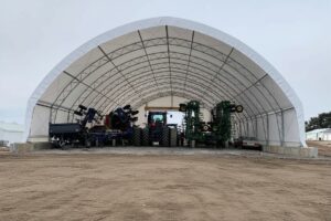 Hoop Building with Farming Machinery in it.