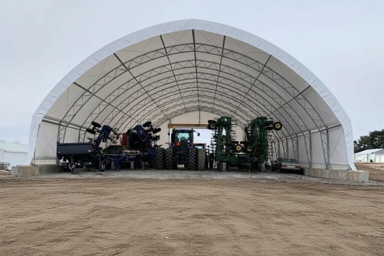Hoop Building with Farming Machinery in it.